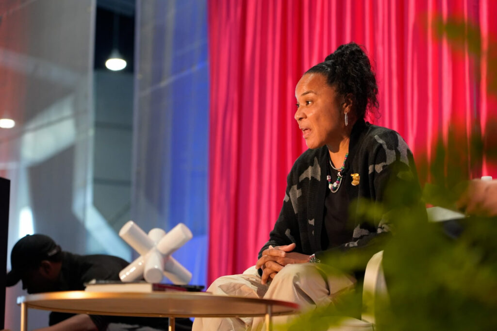 Basketball coach Dawn Staley speaks to female athletes of color in Omaha