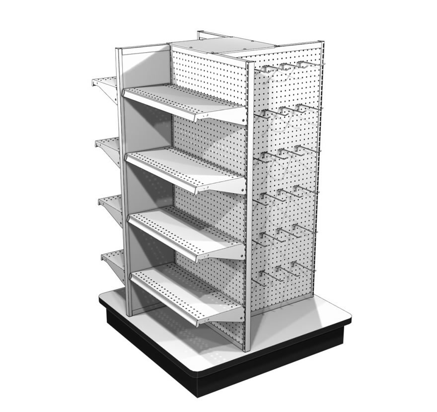 Freestanding Retail Shelving Four Way Display Wood Base with Shelves Lozier