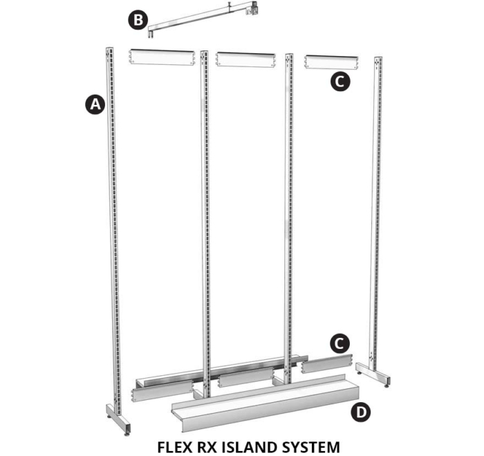 Pharmacy-Shelving-Flex-RX-Sections-Island-Exploded3-Lozier